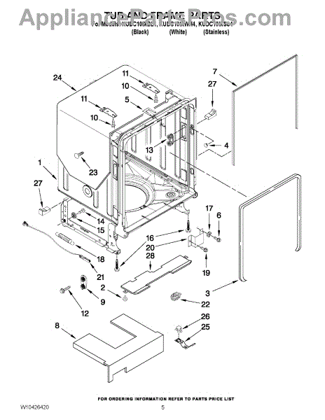 Parts For Kitchenaid Kudc10ixbl4 Tub And Frame Parts