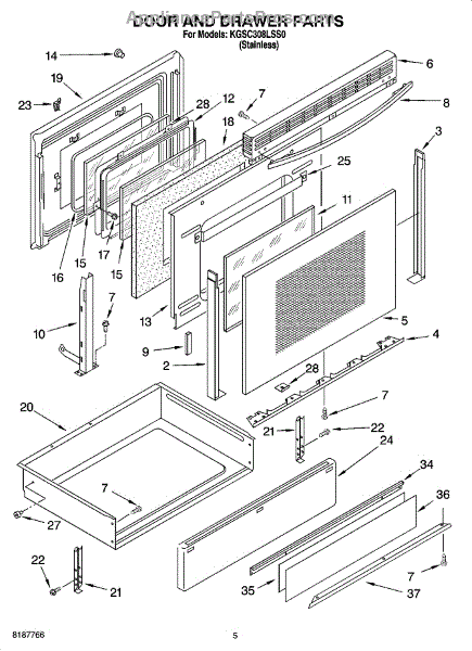 Parts for KitchenAid KGSC308LSS0: Door and Drawer Parts ...