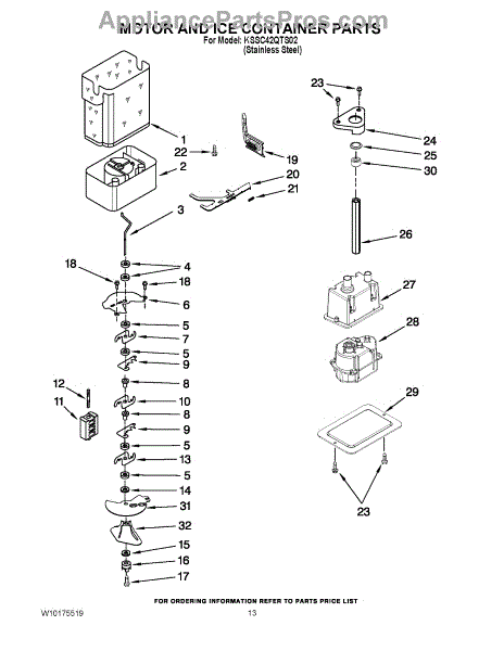 Parts For Kitchenaid Kssc42qts02: Motor And Ice Container Parts 