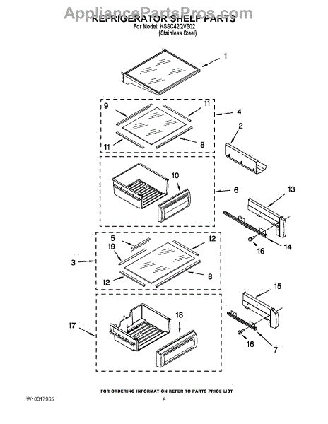 Parts For KitchenAid KSSC42QVS02 Refrigerator Shelf Parts   0029156438 4 