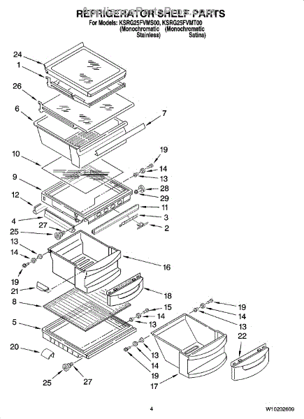 Parts for KitchenAid KSRG25FVMT00: Refrigerator Shelf Parts ...