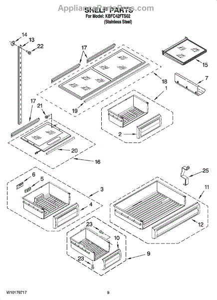 Parts For KitchenAid KBFC42FTS02: Shelf Parts - AppliancePartsPros.com