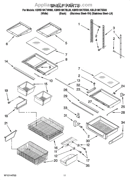  Parts  for KitchenAid KBLS19KTSS00 Shelf Parts  