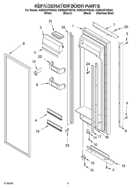 Parts For Kitchenaid Ksbs25fkss02: Refrigerator Door Parts 