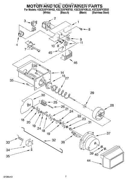 Parts for KitchenAid KSCS25FKSS02: Motor and Ice Container Parts ...