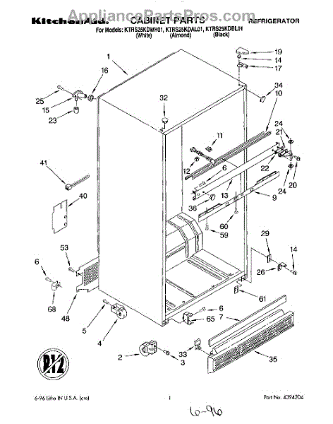 Parts for KitchenAid KTRS25KDWH01: Cabinet Parts - AppliancePartsPros.com