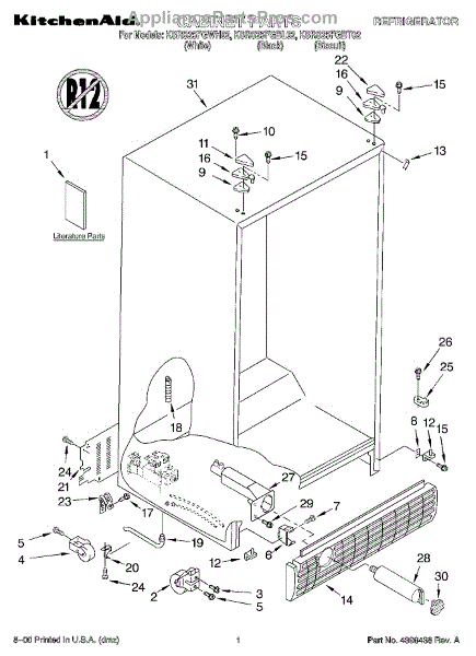 Parts for KitchenAid KSRS25FGBT02: Cabinet, Literature Parts ...