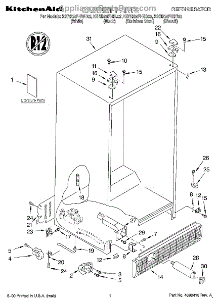 Parts for KitchenAid KSRB25FHSS02: Cabinet, Literature Parts ...