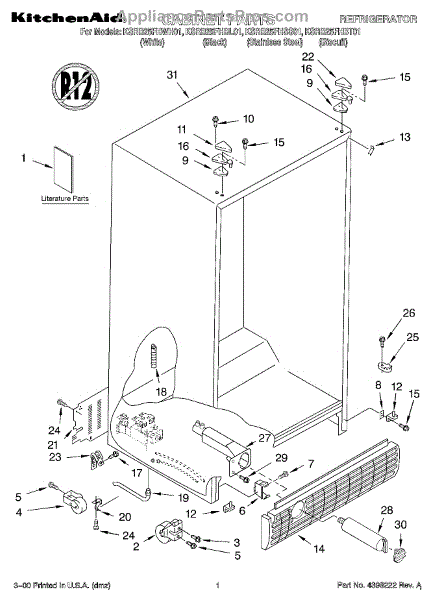 Parts for KitchenAid KSRB25FHSS01: Cabinet, Literature Parts ...