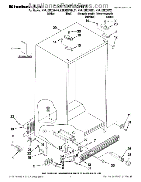 Parts for KitchenAid KSRJ25FXMS03: Cabinet Parts - AppliancePartsPros.com