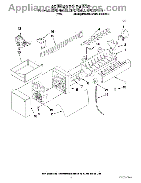 Parts for KitchenAid KBFS25EWMS3: Icemaker Parts - AppliancePartsPros.com