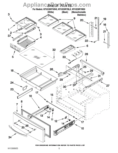 Parts for KitchenAid KFXS25RYMS0: Shelf Parts - AppliancePartsPros.com