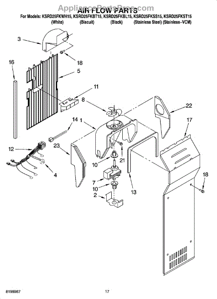 Parts for KitchenAid KSRD25FKWH15: Air Flow Parts - AppliancePartsPros.com