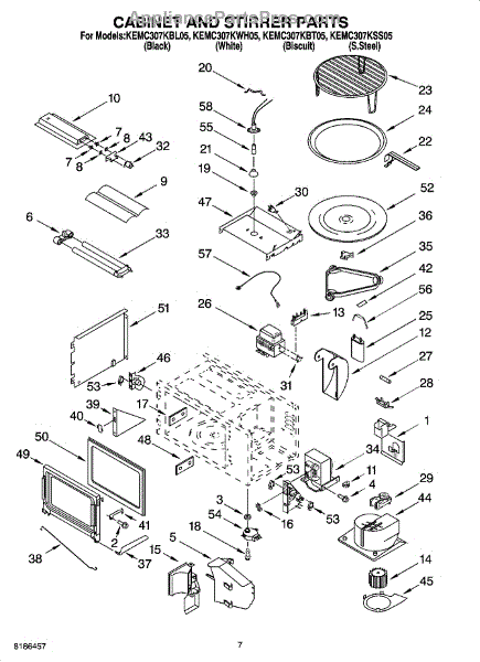 Parts for KitchenAid KEMC307KSS05: Cabinet and Stirrer Parts ...