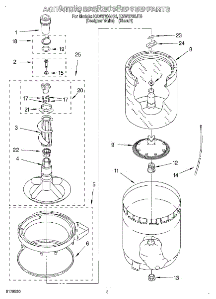 Parts for KitchenAid KAWS700JQ0: Agitator, Basket and Tub Parts ...