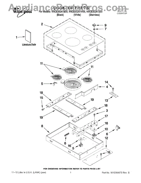 Parts for Whirlpool W5CE3024XB00: Cooktop Parts - AppliancePartsPros.com