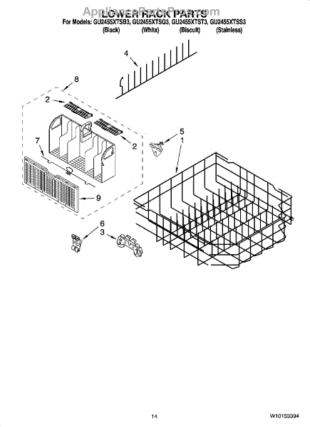 Parts for Whirlpool GU2455XTST3: Lower Rack Parts, Optional Parts (not ...
