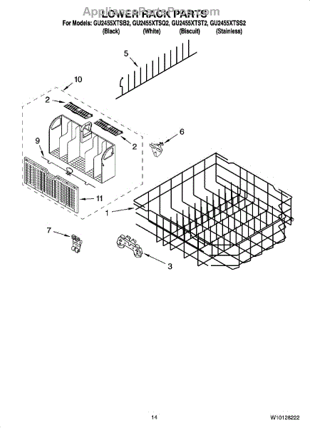 Parts for Whirlpool GU2455XTSS2: Lower Rack Parts, Optional Parts (not ...