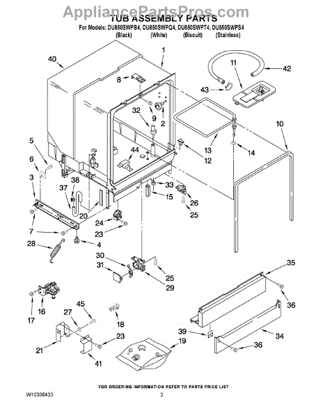 Parts for Whirlpool DU850SWPS4: Tub Assembly Parts - AppliancePartsPros.com