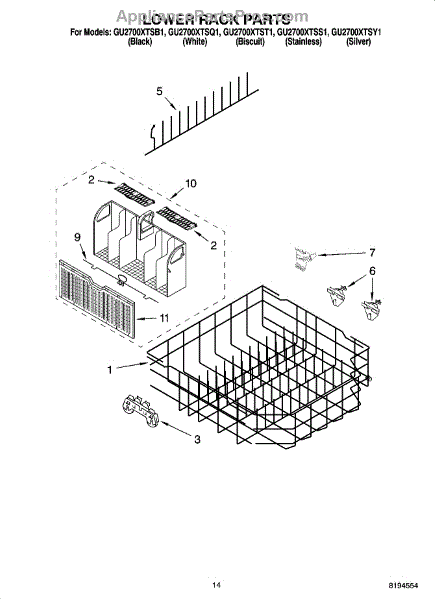 Whirlpool W10727679 Lower Dishrack (AP5951849) - AppliancePartsPros.com