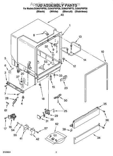 Parts for Whirlpool DU945PWPQ0: Tub Assembly Parts ...