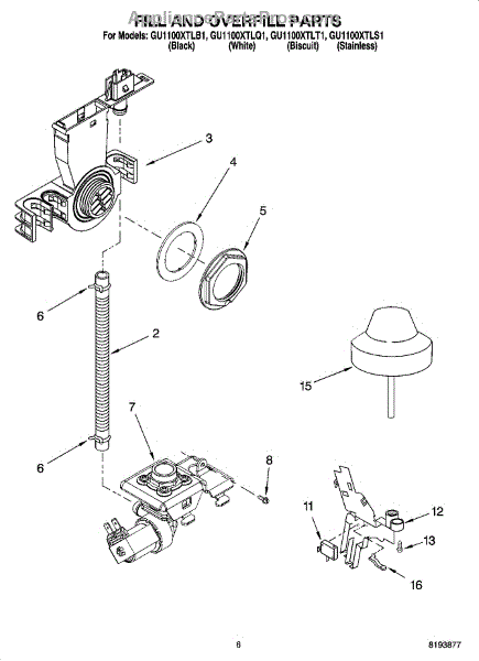 Parts for Whirlpool GU1100XTLQ1: Fill and Overfill Parts ...