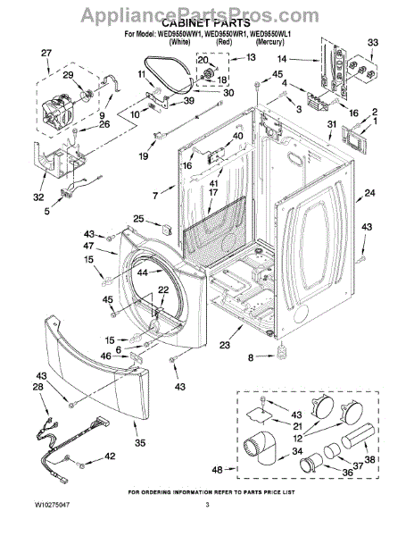 Parts for Whirlpool WED9550WW1: Cabinet Parts - AppliancePartsPros.com