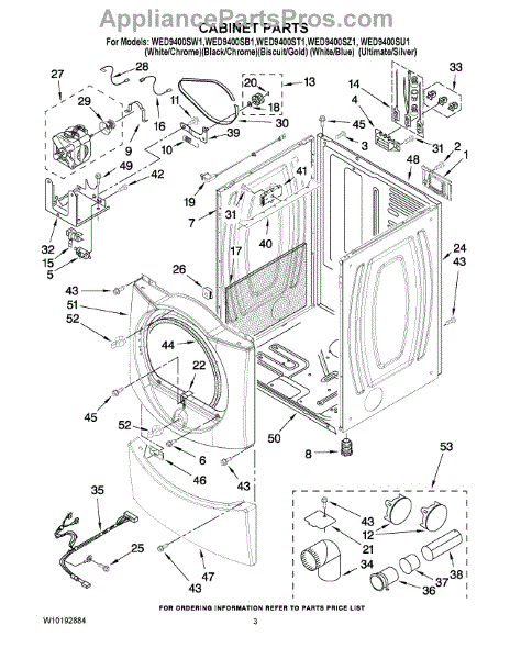 Parts for Whirlpool WED9400SZ1: Cabinet Parts - AppliancePartsPros.com