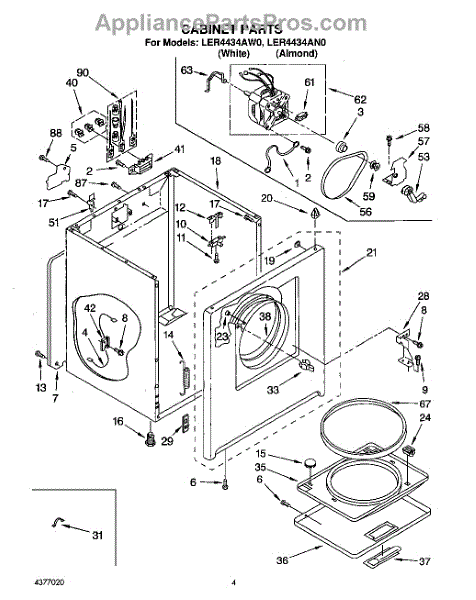 Parts for Whirlpool LER4434AW0: Section Parts - AppliancePartsPros.com