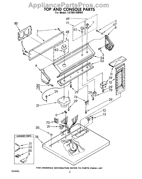 Parts for Whirlpool LG7801XMW2: Top and Console, Lit / Optional Parts ...