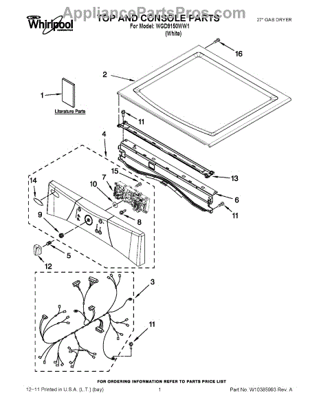 Parts for Whirlpool WGD9150WW1: Top and Console Parts