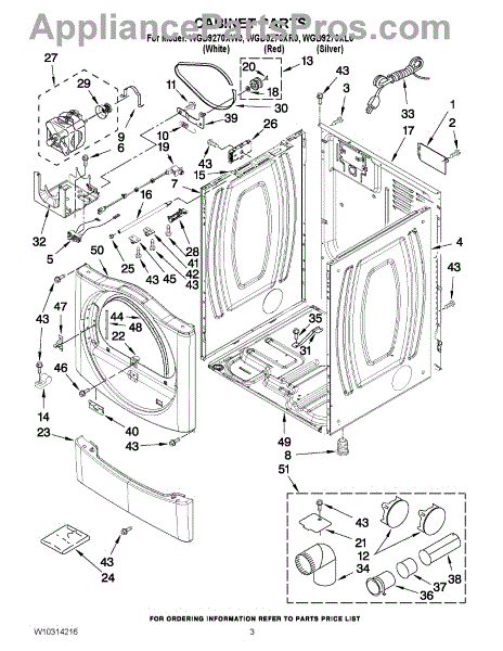 Parts for Whirlpool WGD9270XW0: Cabinet Parts - AppliancePartsPros.com