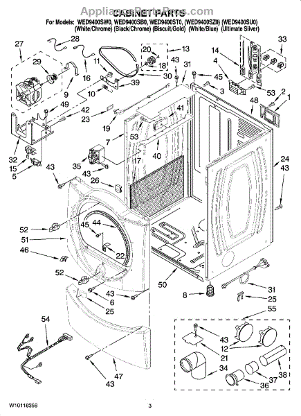 Parts for Whirlpool WED9400SU0: Cabinet Parts - AppliancePartsPros.com