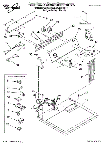 Parts for Whirlpool WGD5540SQ0: Top and Console Parts ...