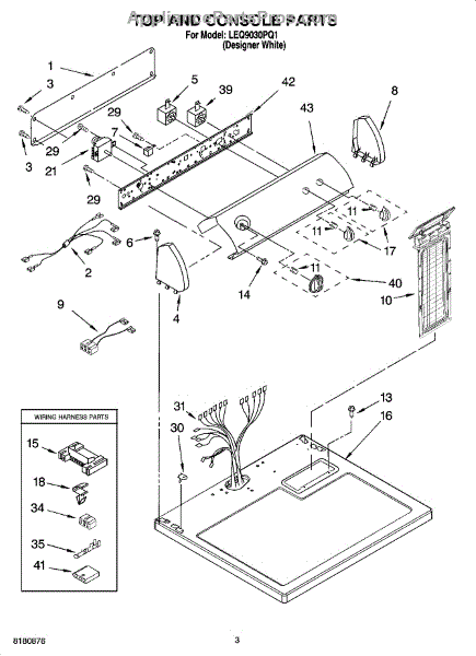 Parts for Whirlpool LEQ9030PQ1: Top and Console Parts ...