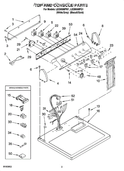 Parts for Whirlpool LEQ9508PW1: Top and Console Parts ...