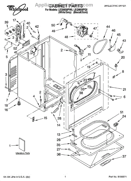 Parts for Whirlpool LEQ9858PW0: Cabinet Parts - AppliancePartsPros.com