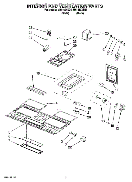 Parts for Whirlpool MH1160XSQ1: Interior and Ventilation Parts ...