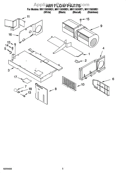 Parts for Whirlpool MH1150XMB1: Air Flow Parts - AppliancePartsPros.com