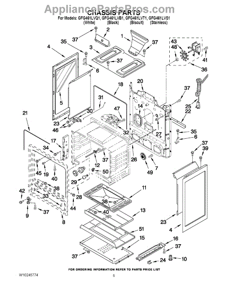 Parts for Whirlpool GFG461LVS1: Chassis Parts - AppliancePartsPros.com