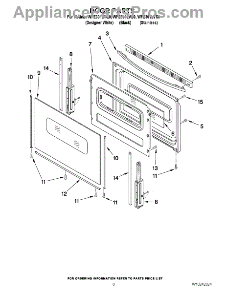 Parts for Whirlpool WFE301LVB0: Door Parts - AppliancePartsPros.com