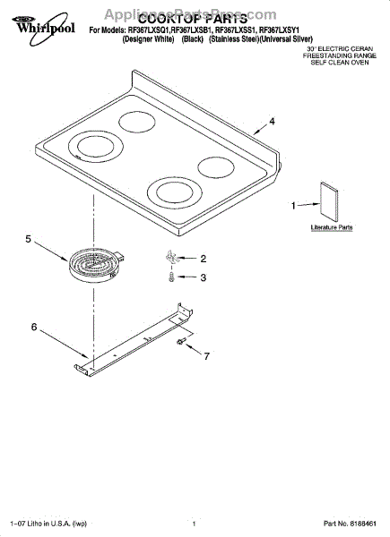 Parts For Whirlpool Rf367lxss1: Cooktop Parts - Appliancepartspros.com