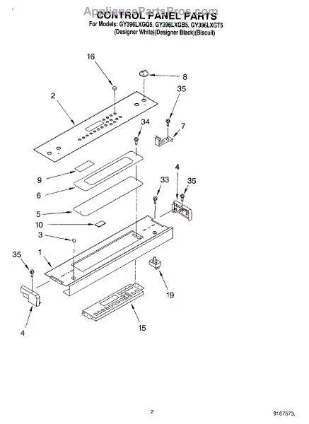 Parts For Whirlpool GY396LXGB5: Control Panel Parts ...