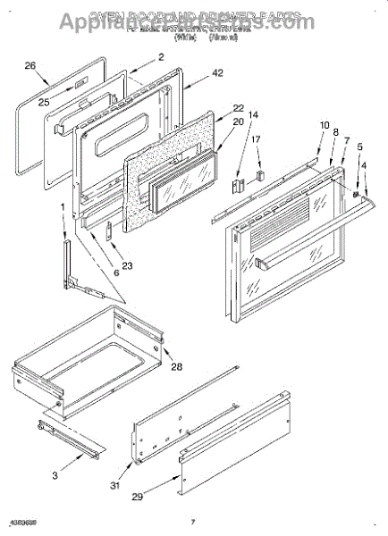 Parts for Whirlpool SF378PEWN0: Oven Door and Drawer Parts ...