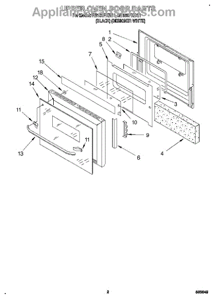 Parts for Whirlpool RB160PXBQ1: Upper Oven Door Parts ...