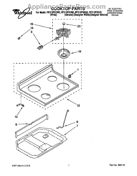 Parts for Whirlpool RF315PXDN0: Cooktop, Literature Parts ... whirlpool range element wiring diagram 