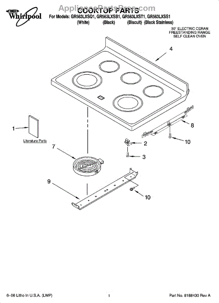 Parts for Whirlpool GR563LXSS1: Cooktop Parts - AppliancePartsPros.com