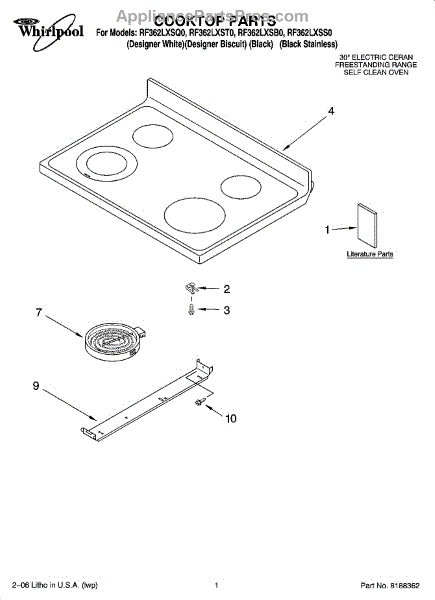 Parts for Whirlpool RF362LXSQ0: Cooktop Parts - AppliancePartsPros.com