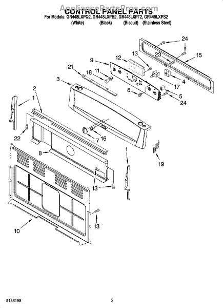 Parts for Whirlpool GR448LXPS2: Control Panel Parts ...