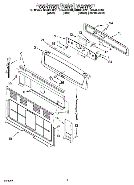 Parts for Whirlpool GR448LXPS1: Control Panel Parts